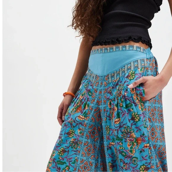 Free People Laurel Canyon Parachute Pants, Turquoise Combo, S - Picture 6 of 8